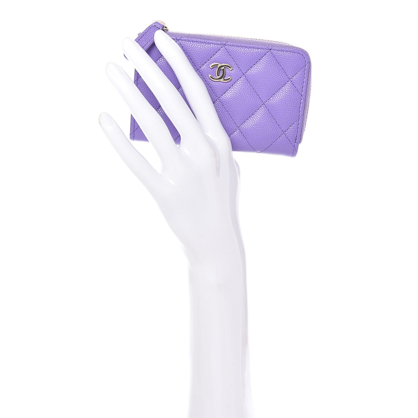 Caviar Quilted Zipped Key Holder Case Purple