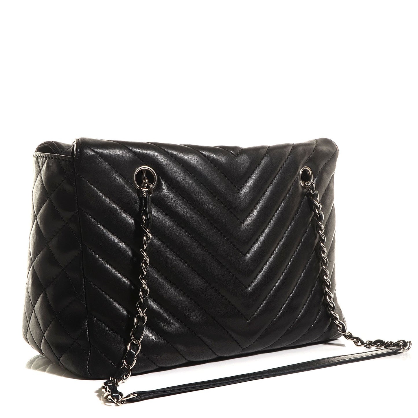 Lambskin Surpique Chevron Small Tote Black