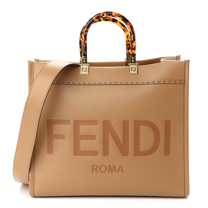 Fendi Vitello King Plexiglass Logo Embossed Medium Fendi Sunshine Shopper Tote Miele Scuro 1 of 8