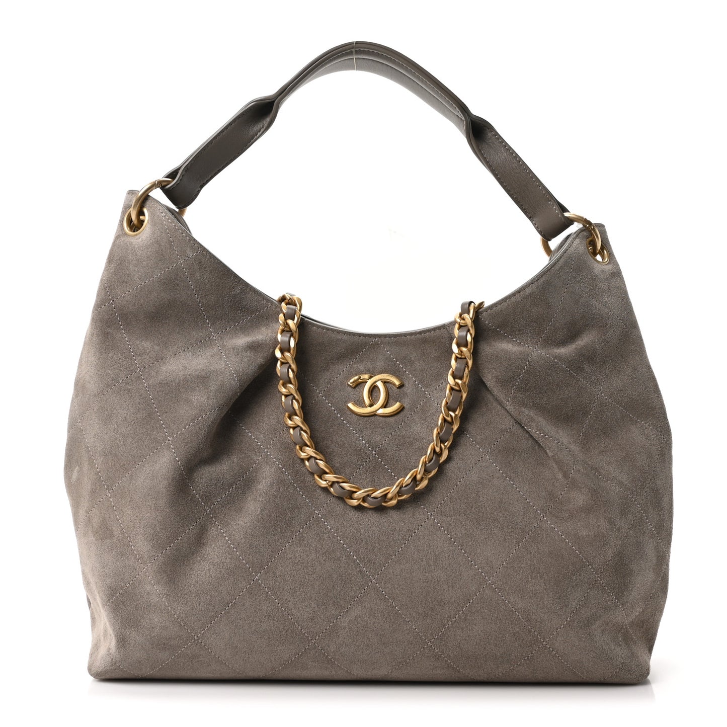 Suede Quilted Large Hobo Dark Grey
