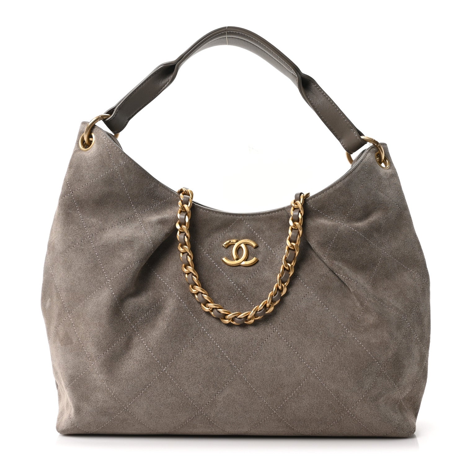 Chanel Suede Quilted Large Hobo Dark Grey 1 of 10