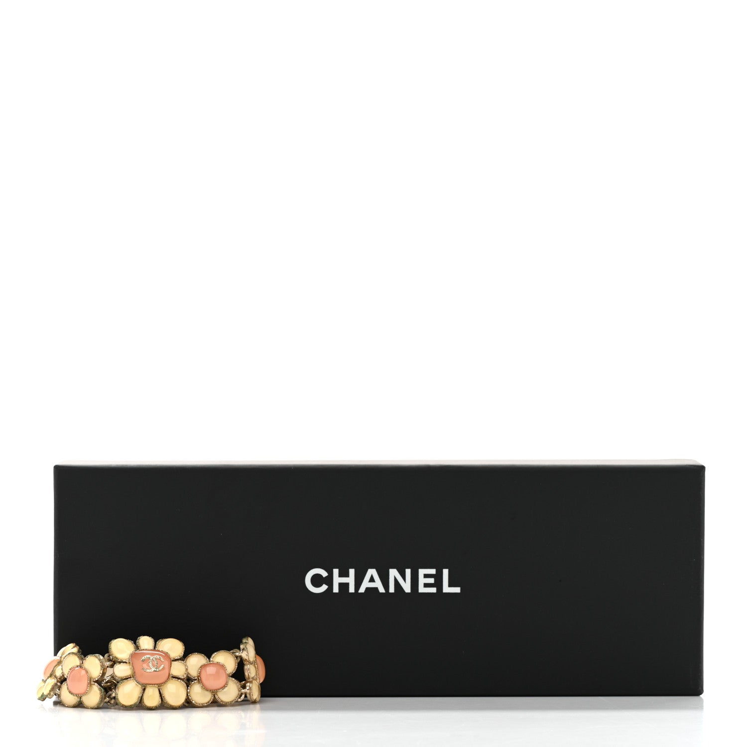 Chanel Resin Gripoix Poured Glass CC Flower Bracelet Pink White