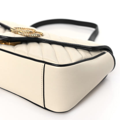 Gucci Vintage Effect Calfskin Matelasse Diagonal Small Torchon GG Marmont Shoulder Bag Mystic White Blue Agata 9 of 9