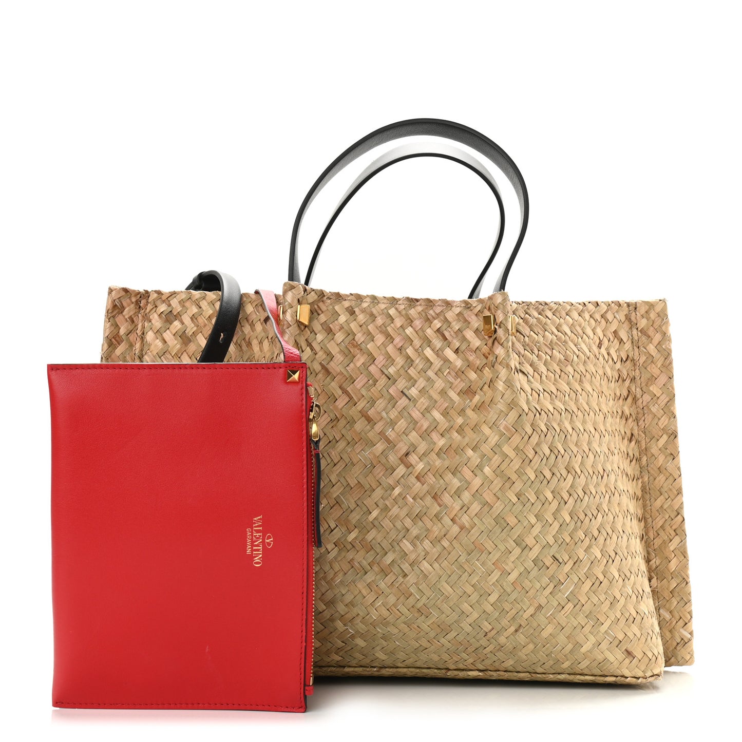 Raffia Medium Vlogo Escape Shopper Natural Black Rouge