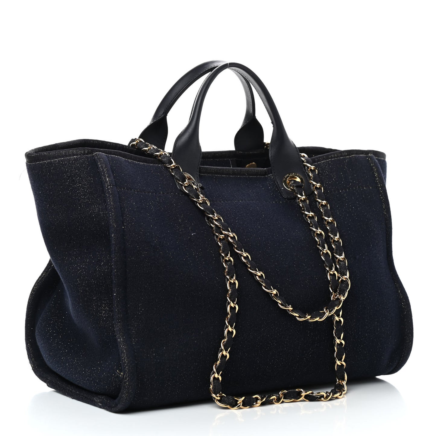 Lurex Canvas Medium Deauville Tote Navy Blue Gold