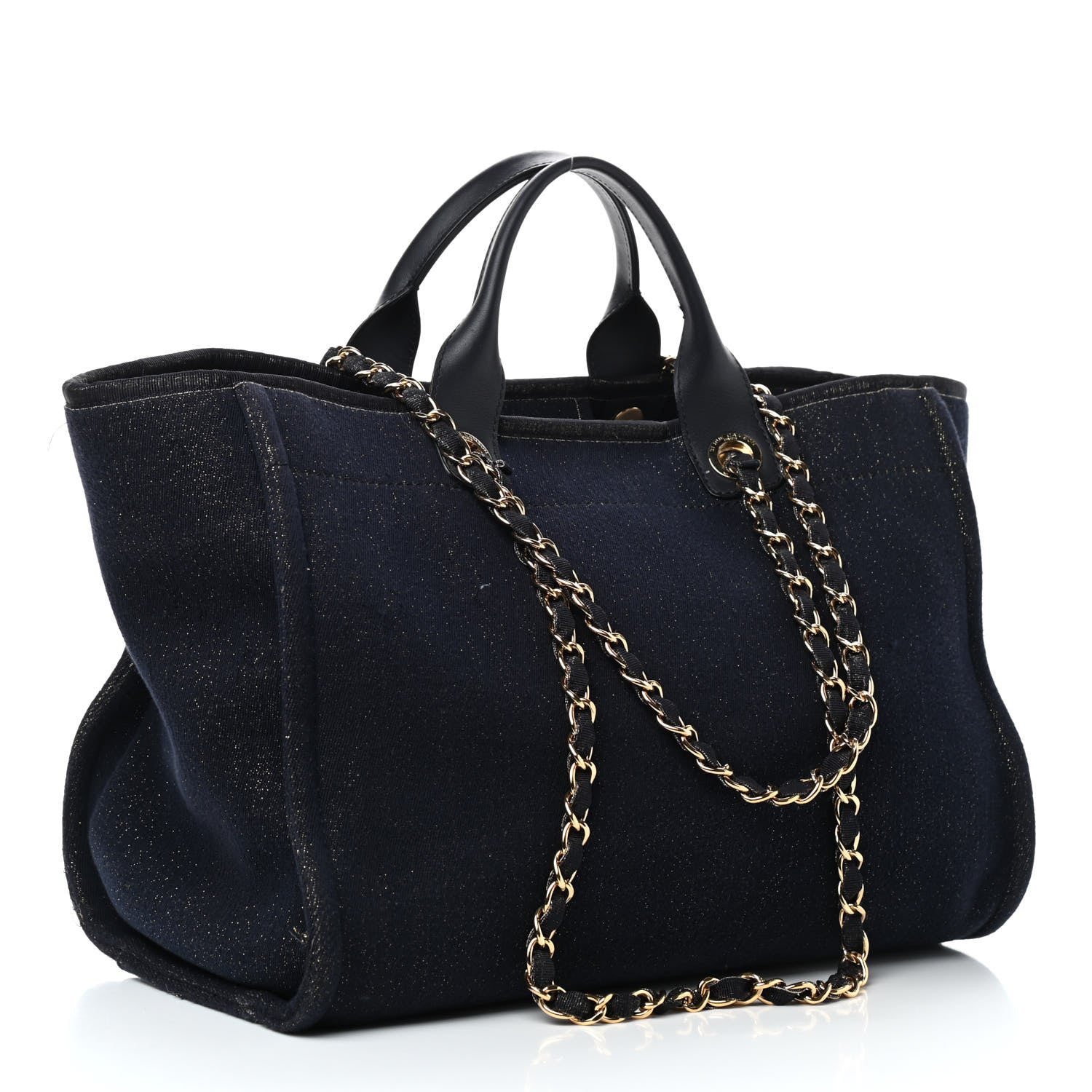 Chanel Lurex Canvas Medium Deauville Tote Navy Blue Gold 3 of 16