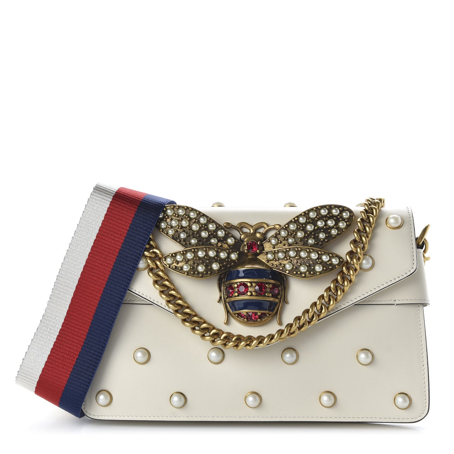 Nappa Pearl Studded Mini Queen Margaret Broadway Shoulder Bag Mystic White