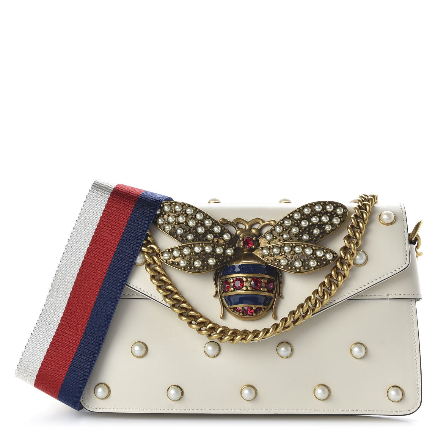 Gucci Nappa Pearl Studded Mini Queen Margaret Broadway Shoulder Bag Mystic White 1 of 11