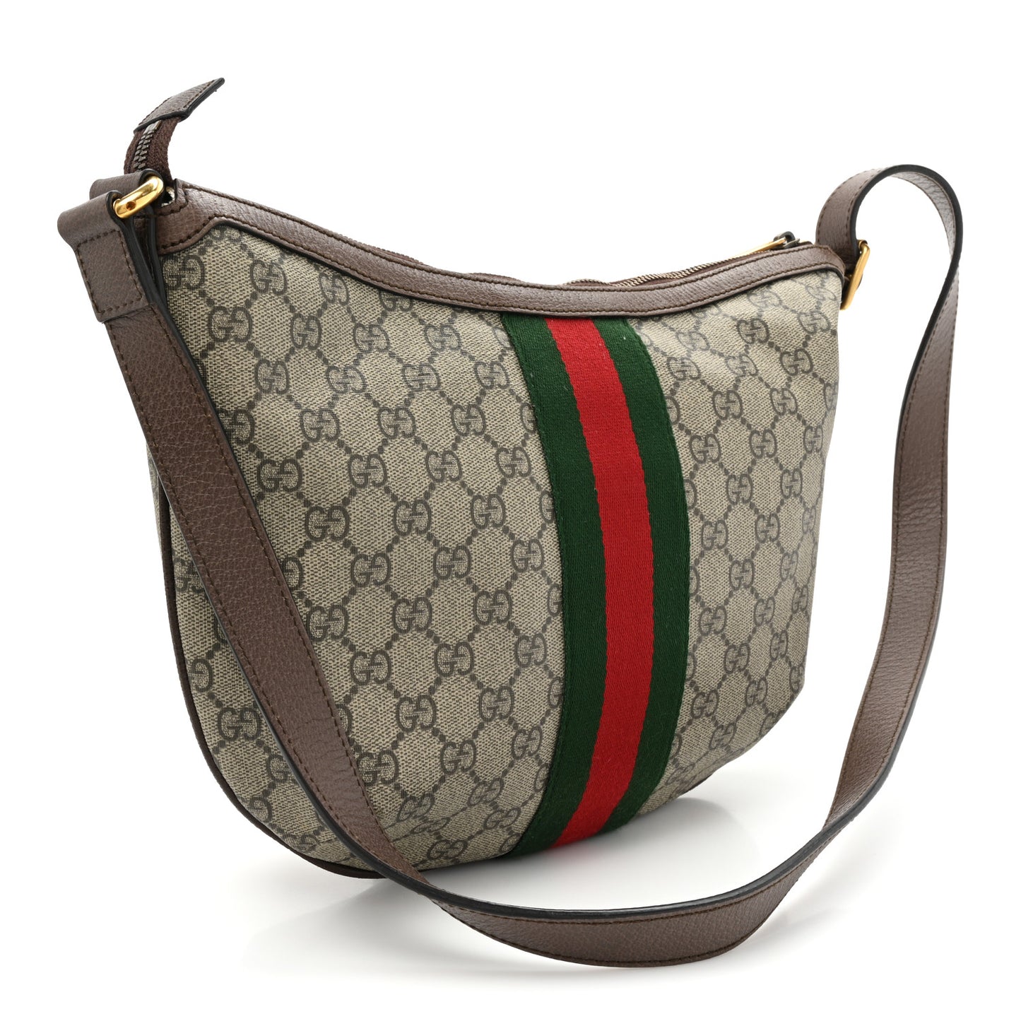 GG Supreme Monogram Web Small Ophidia Half Moon Hobo Brown