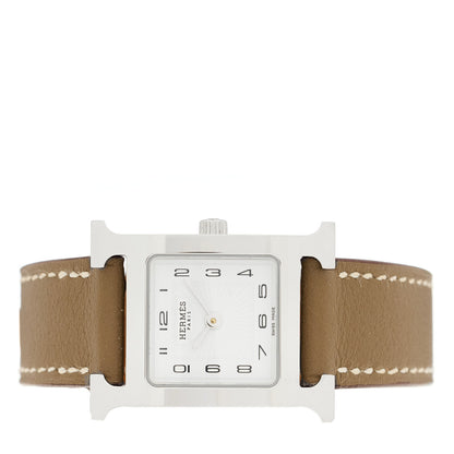 Hermes Stainless Steel Swift 21mm Heure H Hour Quartz Watch Etoupe 2 of 5