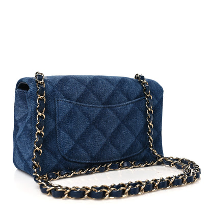 Chanel Printed Denim Quilted Mini Rectangular Flap Dark Blue 3 of 11