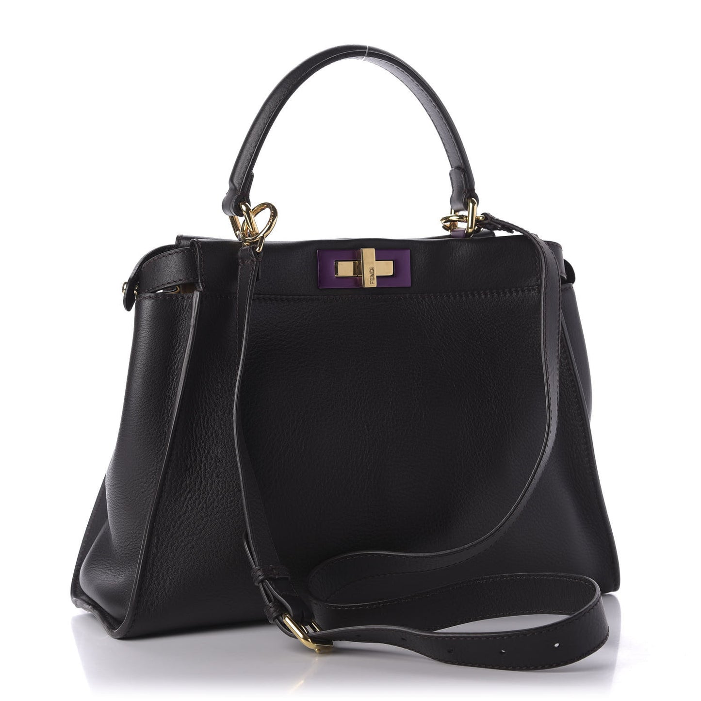 Vitello Seta Shiny Nappa Medium Peekaboo Iconic Satchel Dark Brown Yellow