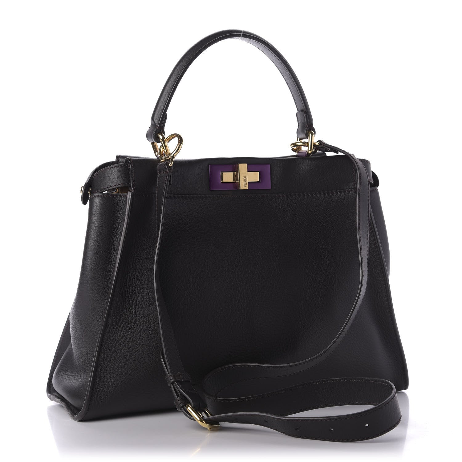 Fendi Vitello Seta Shiny Nappa Medium Peekaboo Iconic Satchel Dark Brown Yellow 4 of 9