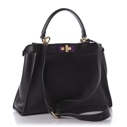 Fendi Vitello Seta Shiny Nappa Medium Peekaboo Iconic Satchel Dark Brown Yellow 4 of 9