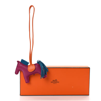 Hermes Milo Lambskin Grigri Rodeo Horse Bag Charm PM Tosca Bleu Izmir Orange 4 of 4