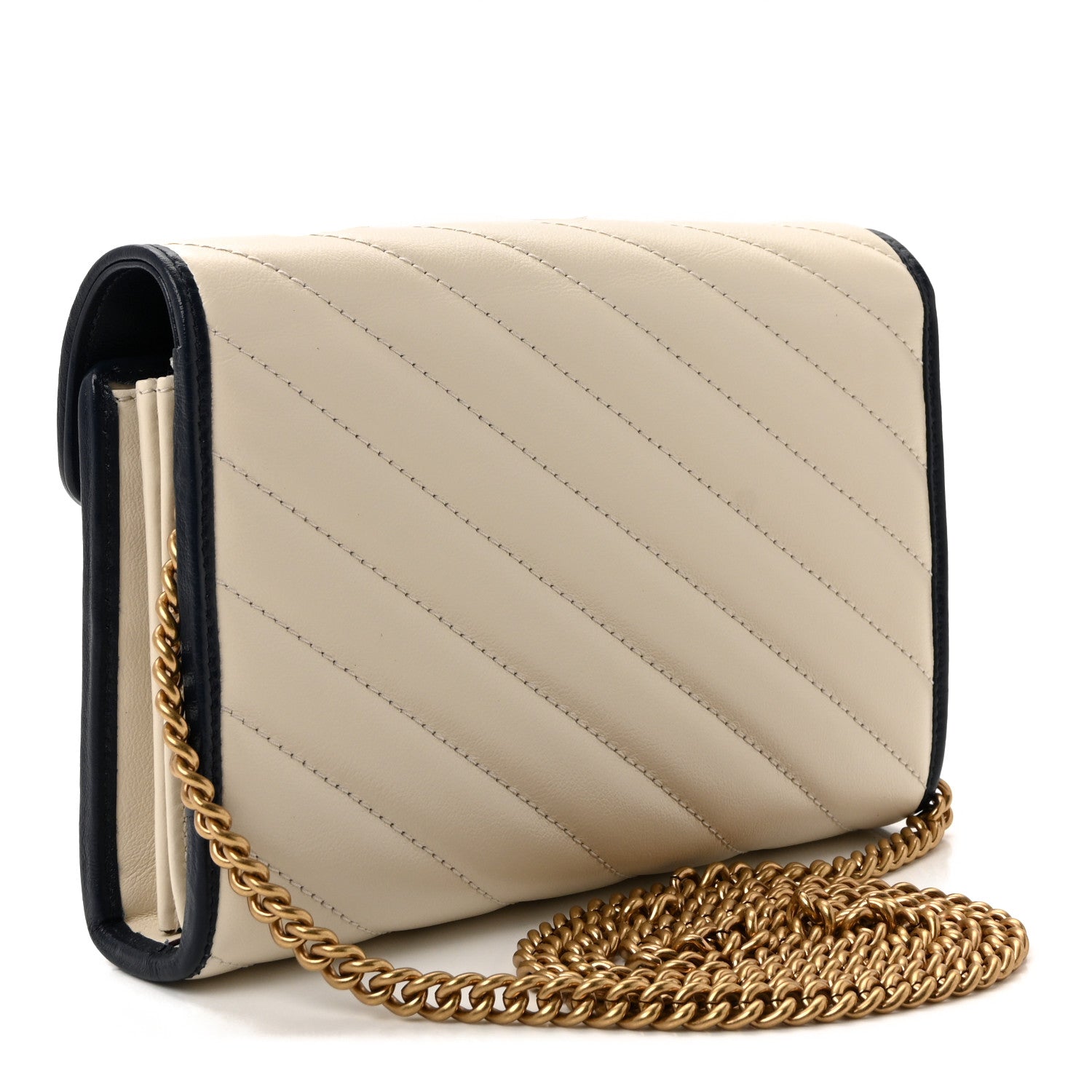 Gucci Vintage Effect Calfskin Matelasse Diagonal Torchon GG Marmont Chain Wallet Mystic White Blue Agata 3 of 10