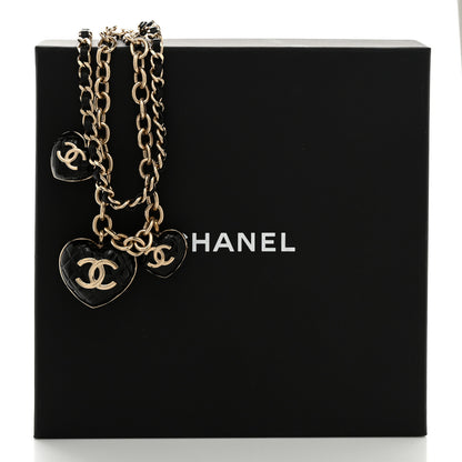 Chanel Metal Lambskin Resin Quilted CC Heart Necklace Black Gold 5 of 5