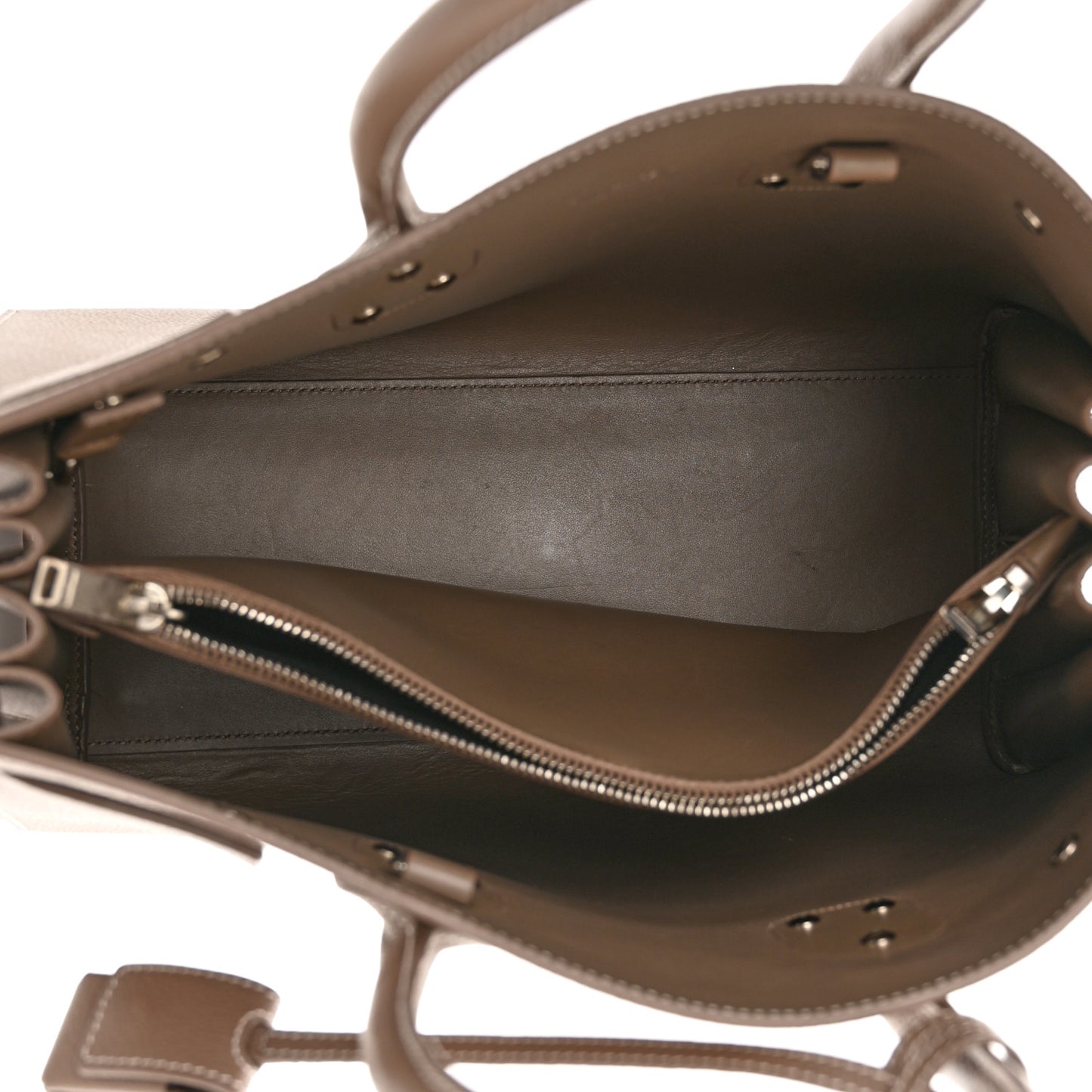 Grained Calfskin Topstitch Small Classic Sac De Jour Taupe