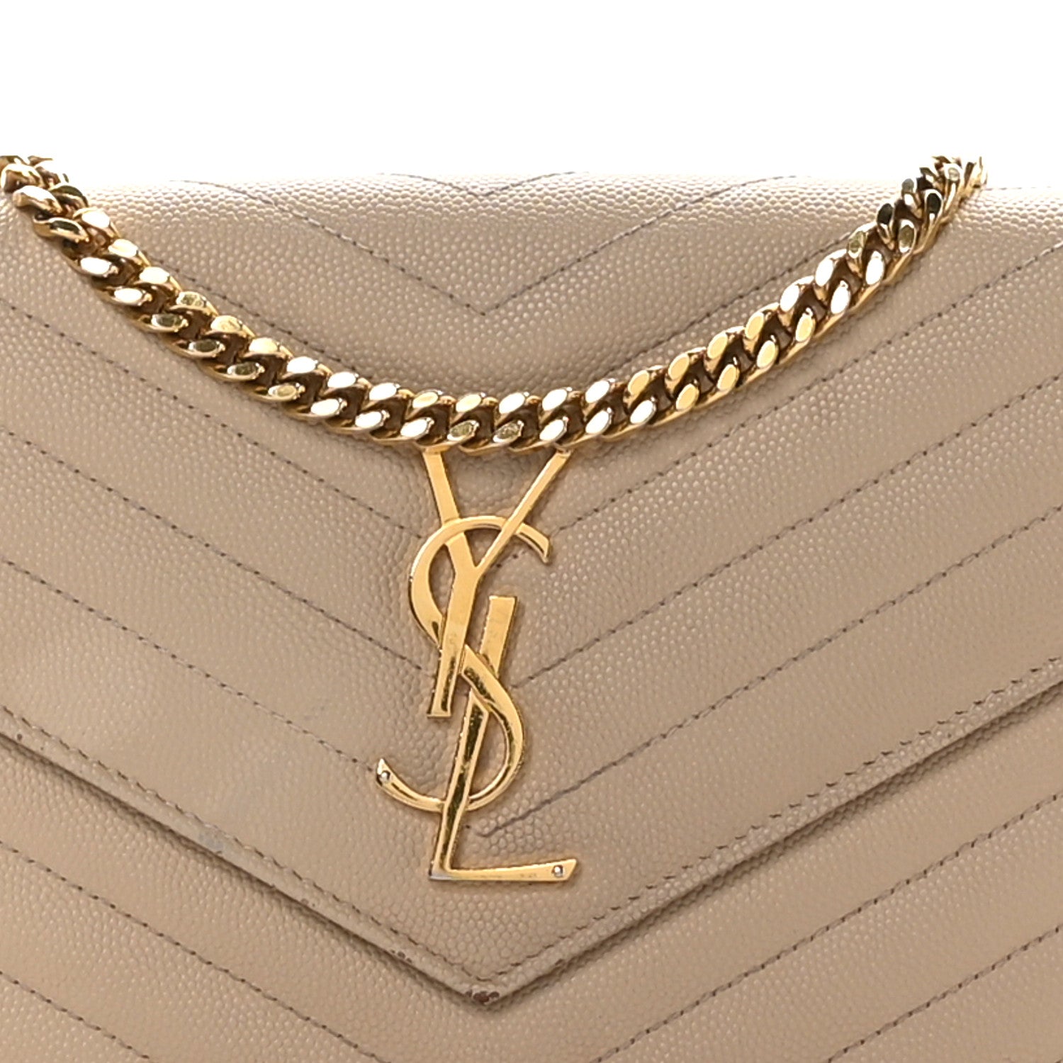 Saint Laurent Grain De Poudre Matelasse Chevron Monogram Chain Wallet Dark Latte 8 of 13
