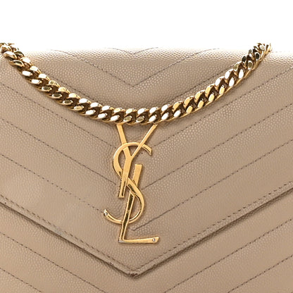 Saint Laurent Grain De Poudre Matelasse Chevron Monogram Chain Wallet Dark Latte 8 of 13