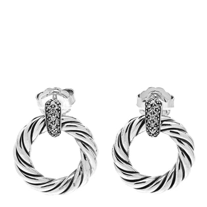 David Yurman Sterling Silver Diamond Metro Crossover Hoop Earrings 1 of 5