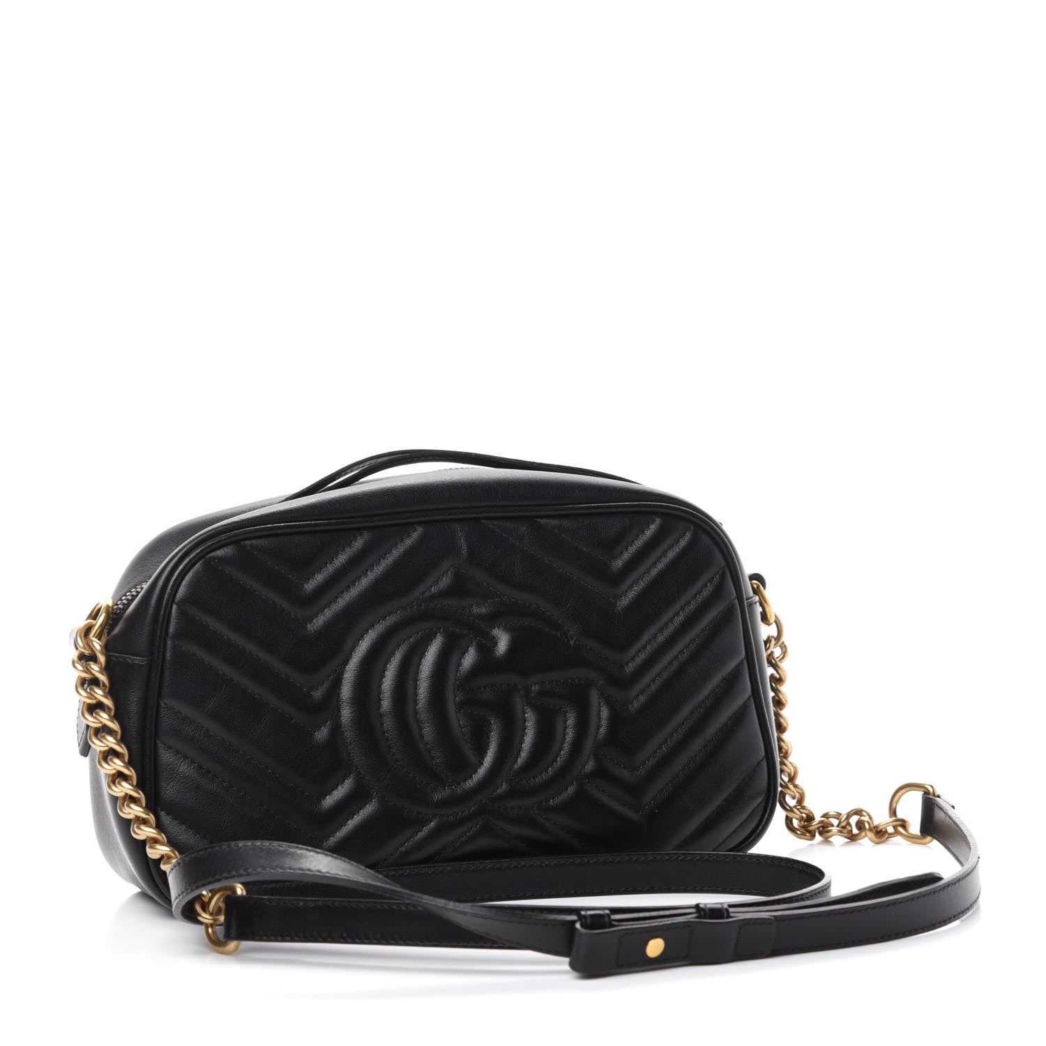Gucci Calfskin Matelasse Small GG Marmont Chain Shoulder Bag Black 3 of 11