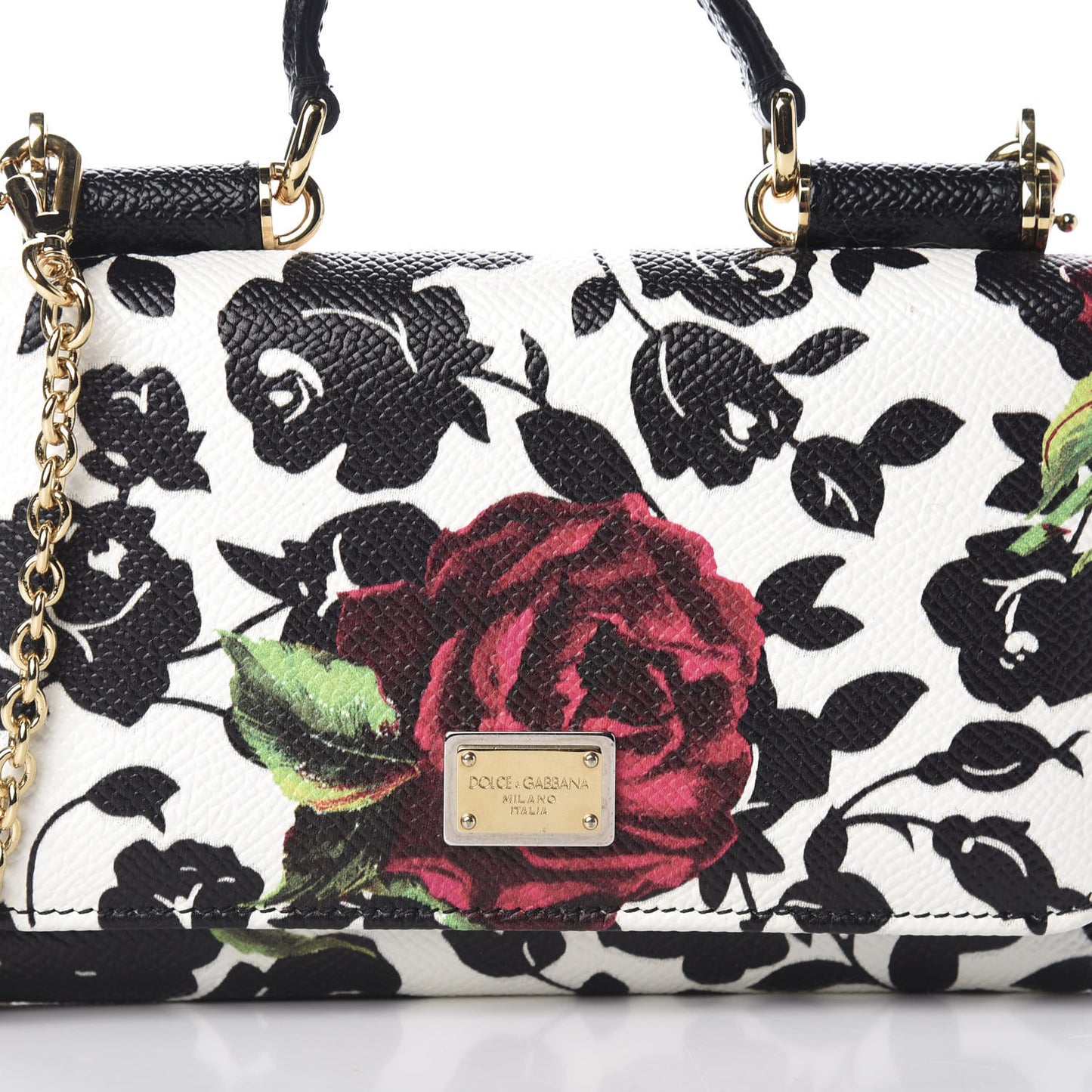 Dauphine Flower Printed Wallet On Chain Black White