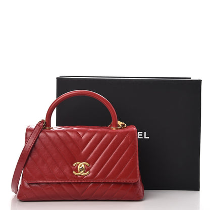 Chanel Calfskin Chevron Quilted Coco Handle Flap Red 9 of 9