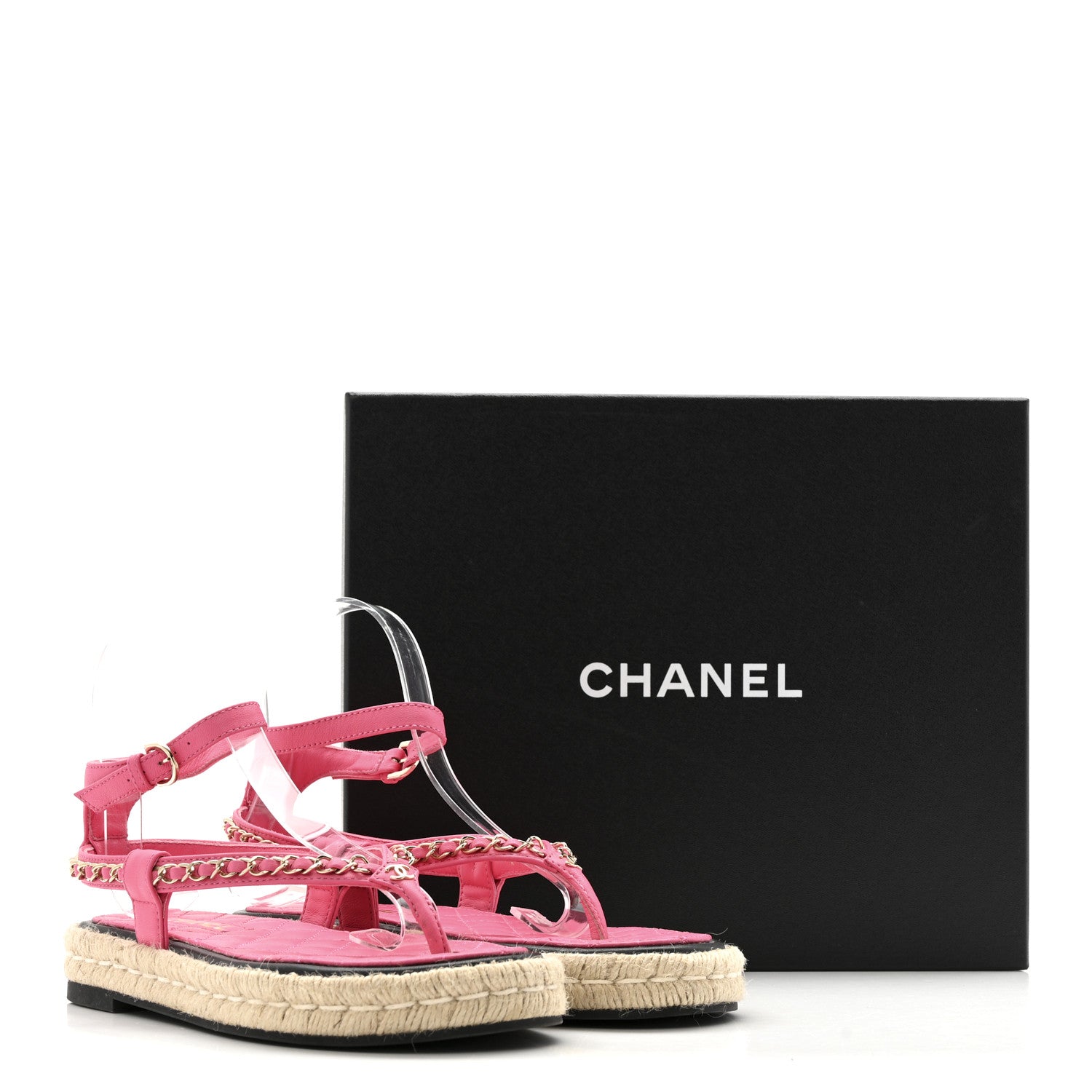 Chanel Lambskin Chain CC Thong Espadrille Sandals 38 Pink 13 of 13