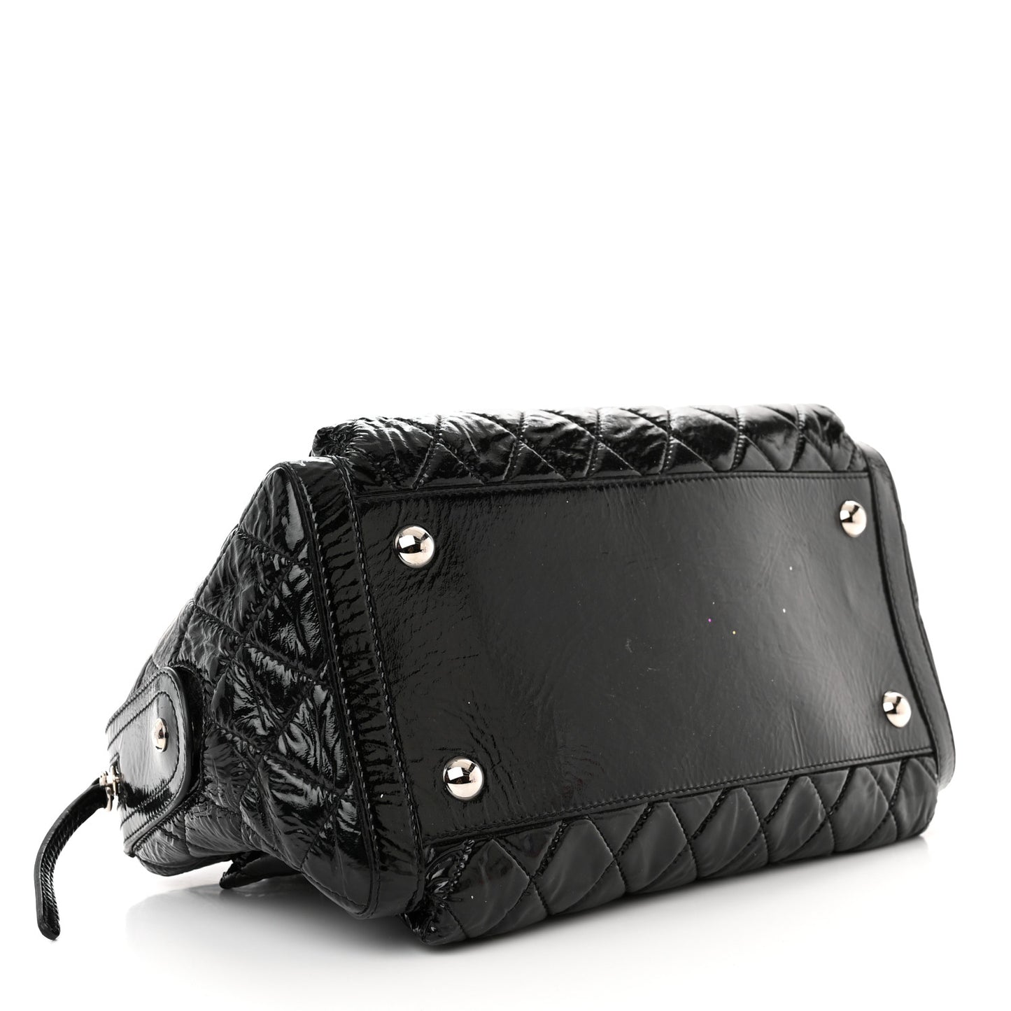 Patent Quilted Day Glo Flap Bag Black