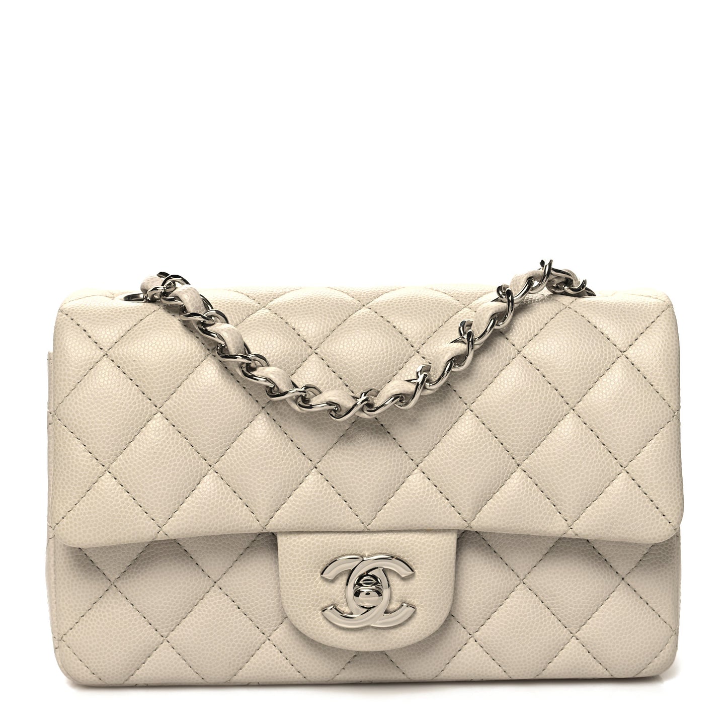 Caviar Quilted Mini Rectangular Flap Ivory