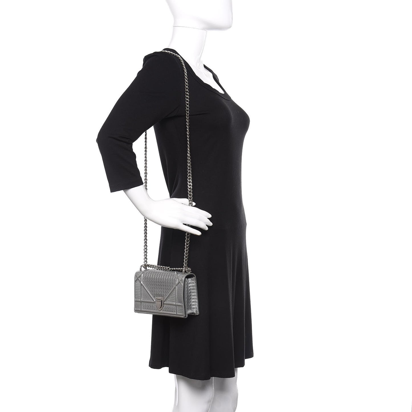 Metallic Patent Micro-Cannage Mini Diorama Flap Bag Silver