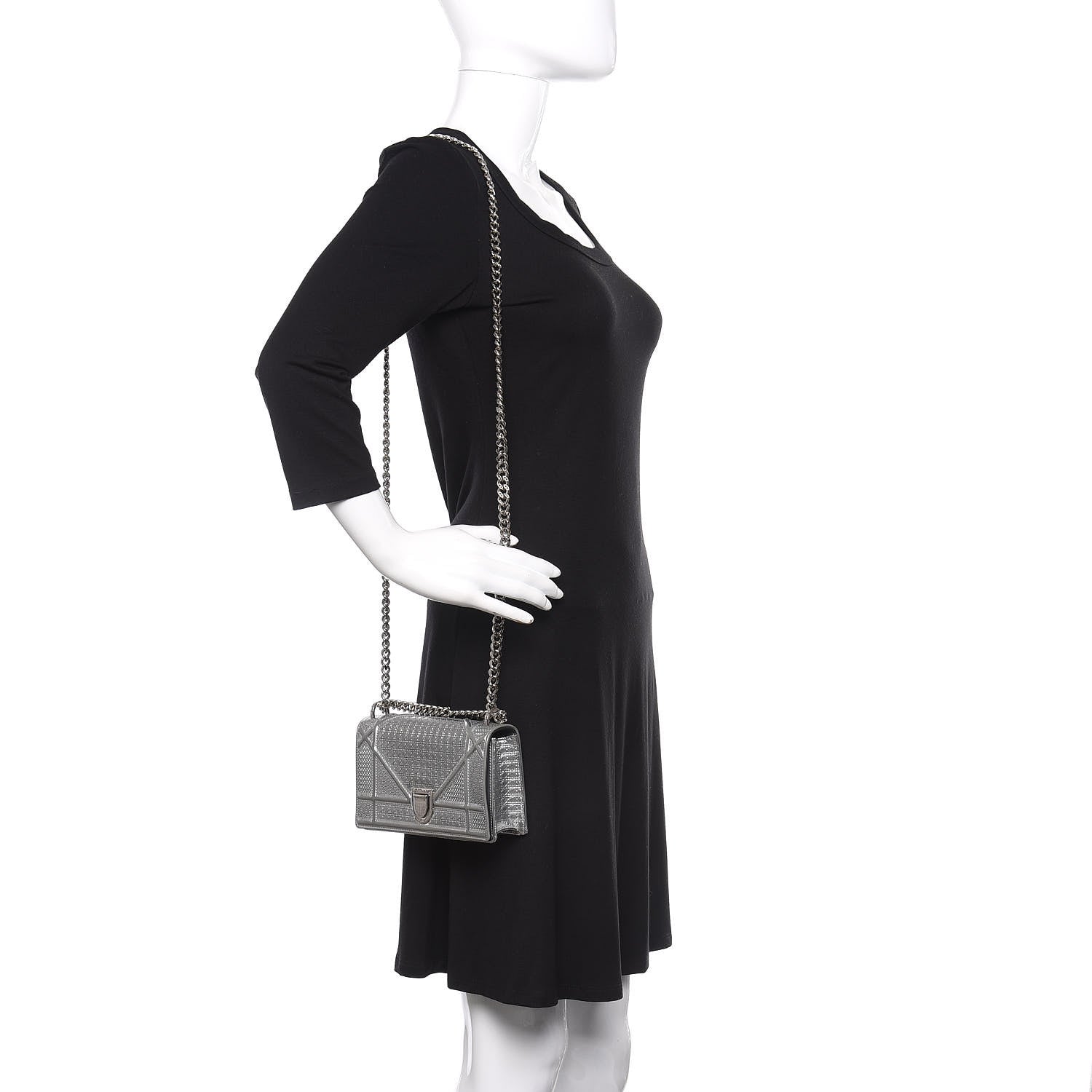 Christian Dior Metallic Patent Micro-Cannage Mini Diorama Flap Bag Silver 2 of 9