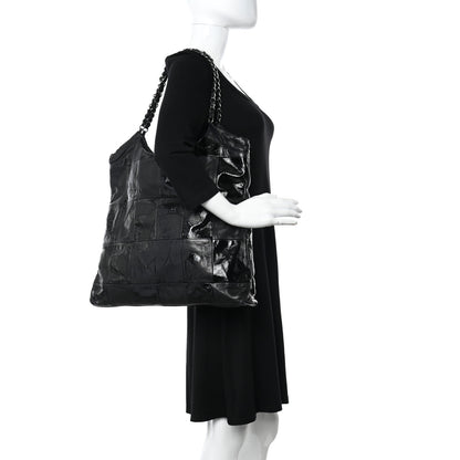 Chanel Lambskin Patent Calfskin Brooklyn Patchwork Extra Large Hobo Black 2 of 11