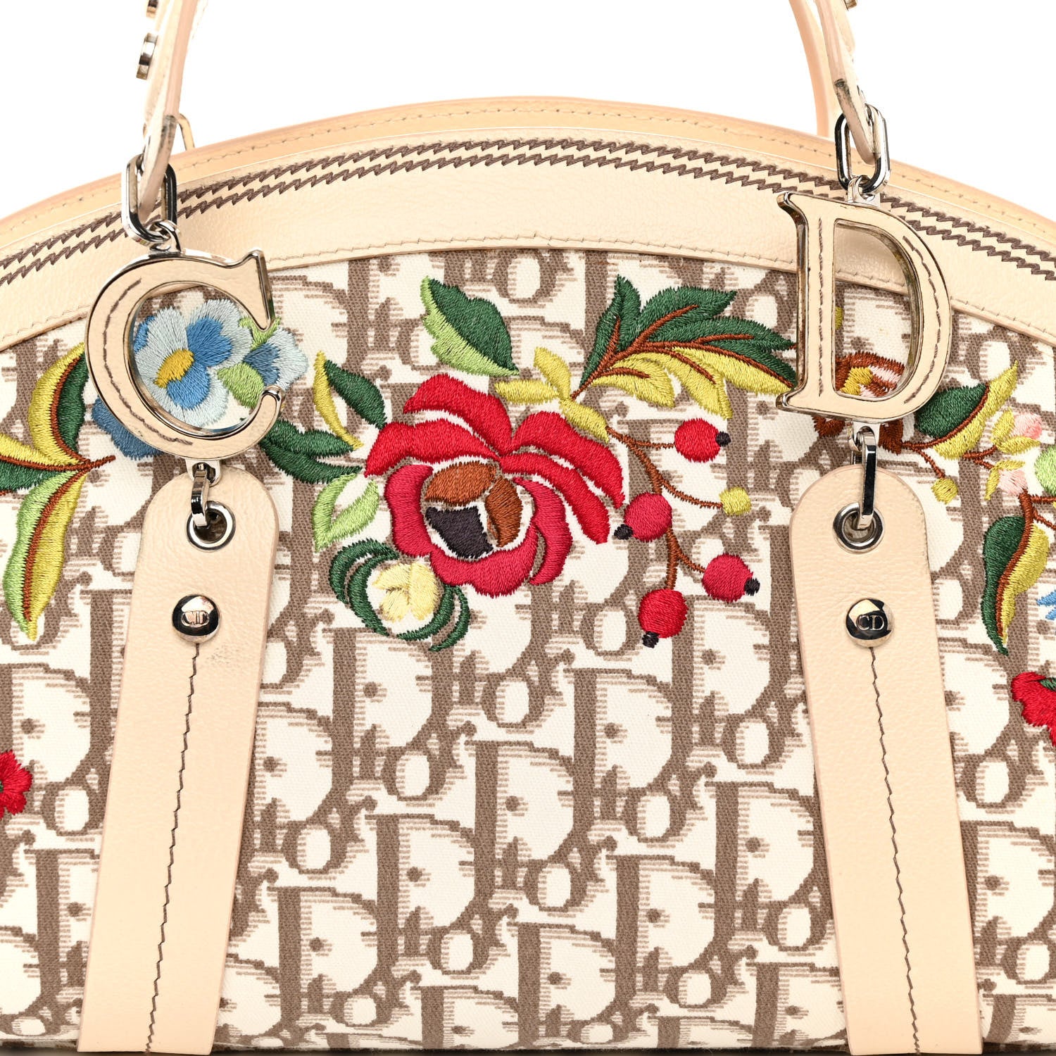 Christian Dior CHRISTIAN DIOR Monogram Vintage Flowers Frame Satchel Beige 8 of 11