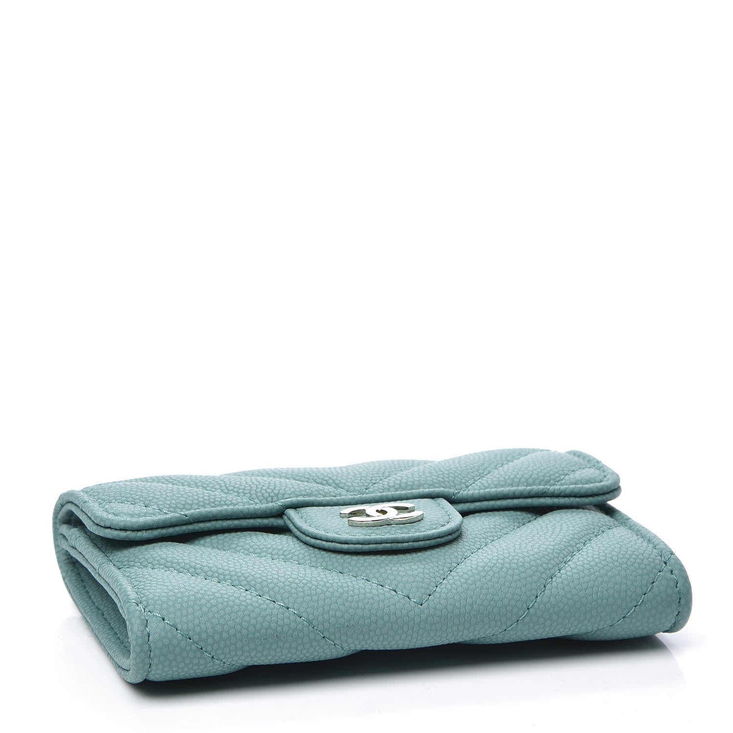 Chanel Caviar Chevron Quilted Card Holder Wallet Turquoise 3 of 10