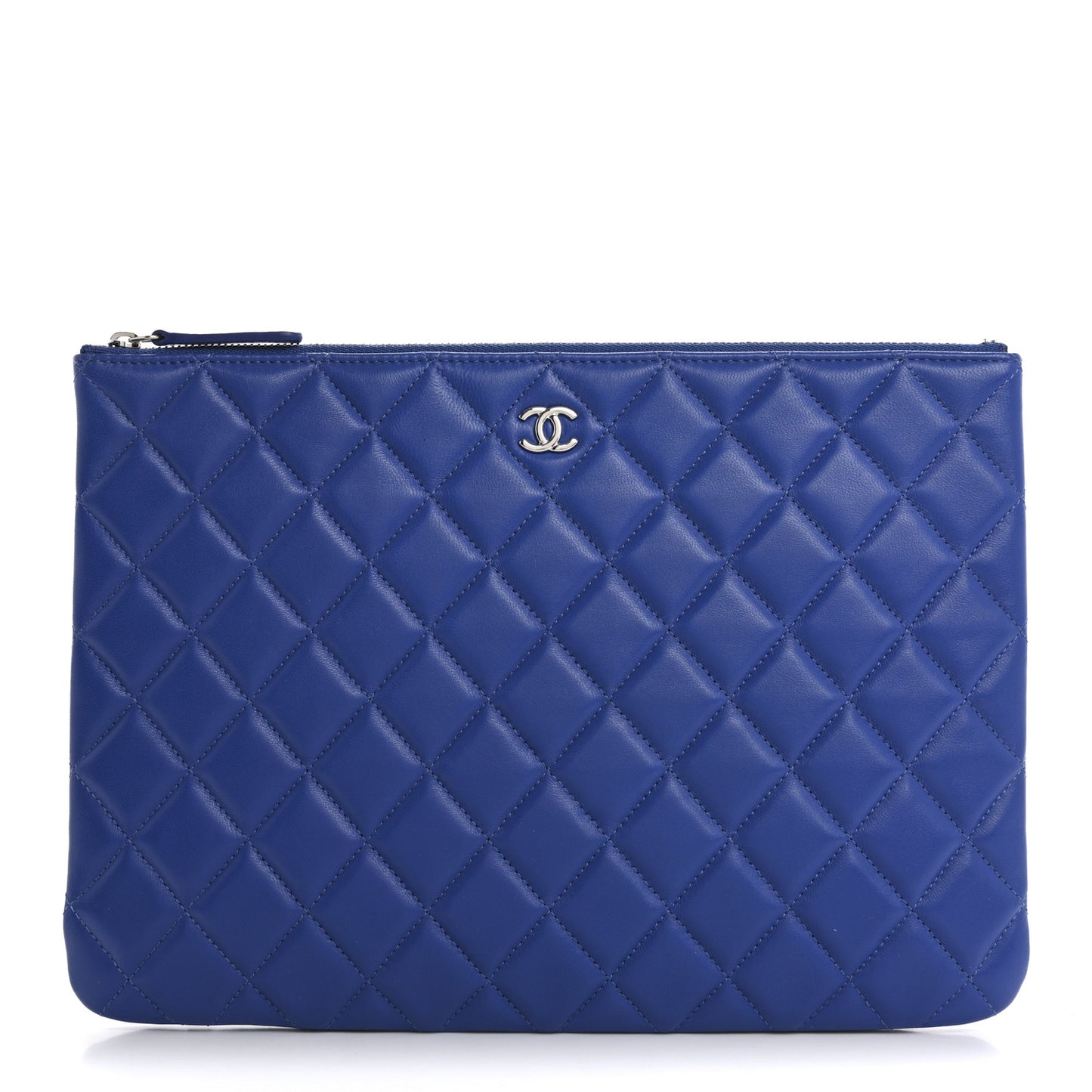 Lambskin Quilted Medium Cosmetic Case Blue