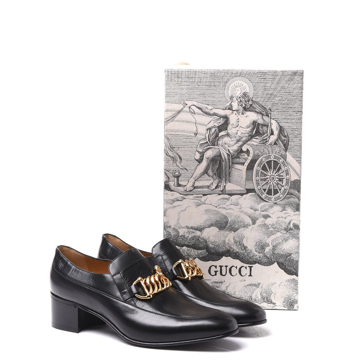Goatskin Mens Chain Mid Heel Loafers 9.5 Black