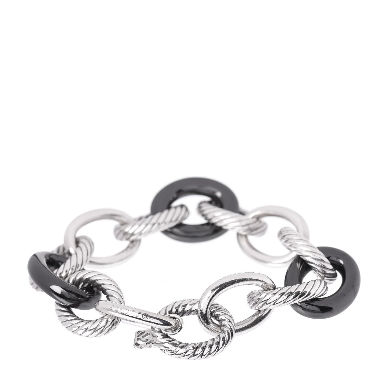 Sterling Silver Black Ceramic 17mm Extra Large Oval Link Bracelet