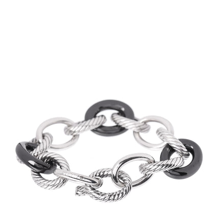 David Yurman Sterling Silver Black Ceramic 17mm Extra Large Oval Link Bracelet 3 of 4