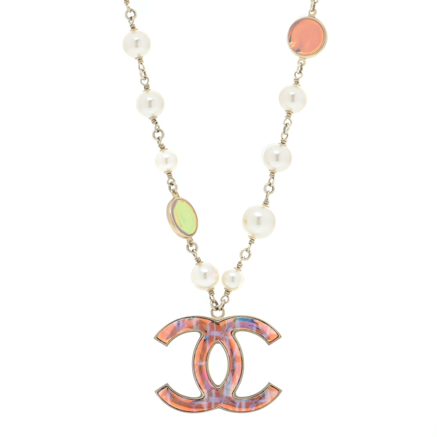 Chanel Iridescent Enamel Pearl CC Short Necklace Pink Gold 1 of 7