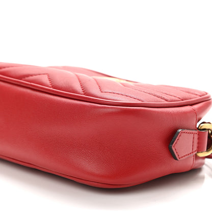 Gucci Calfskin Matelasse Mini GG Marmont Chain Shoulder Bag Hibiscus Red 11 of 13