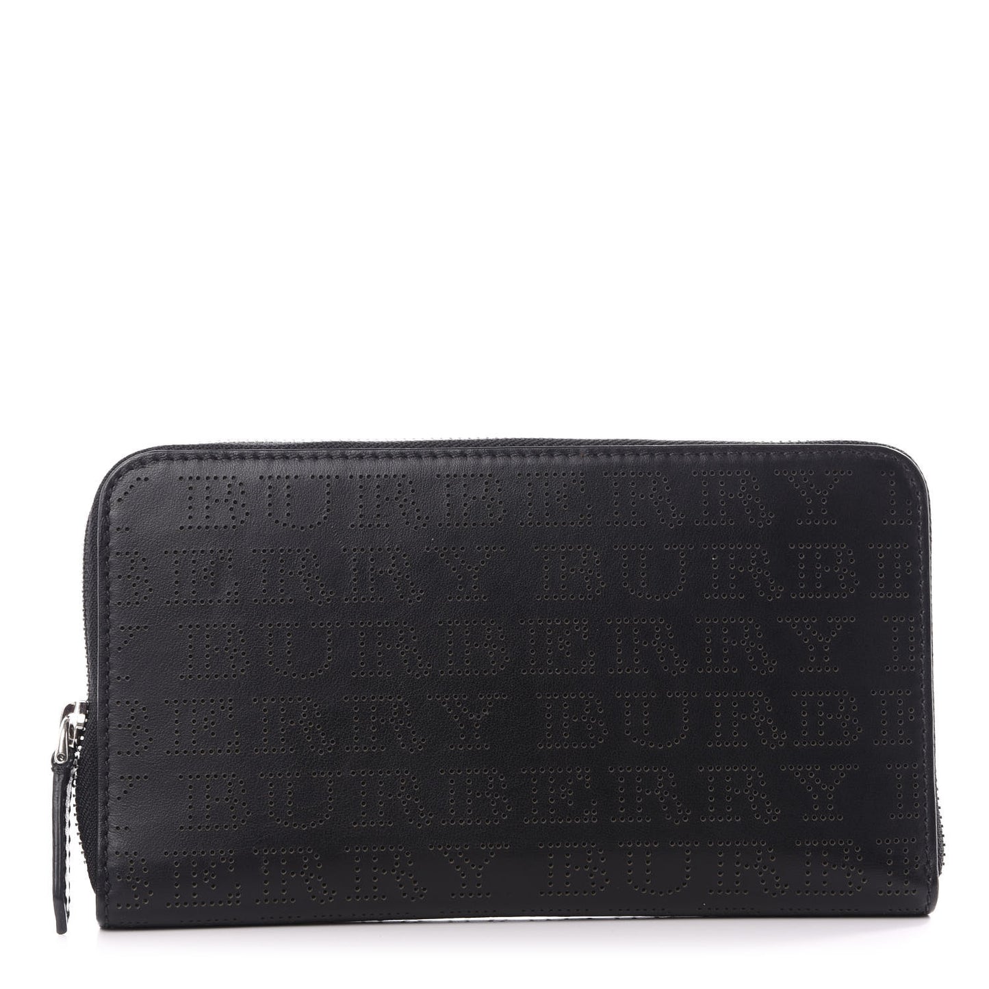 Calfskin Perforated Zip Around Wallet Black