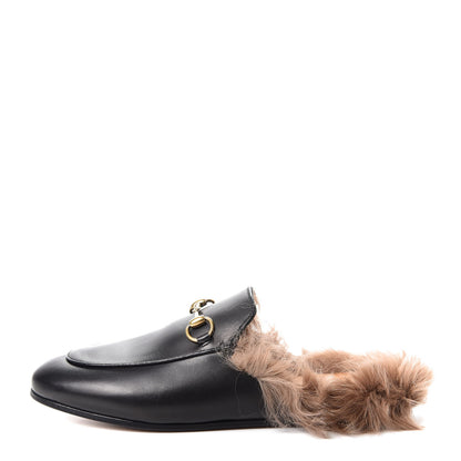 Gucci Calfskin Fur Womens Princetown Slippers 36.5 Black 1 of 9