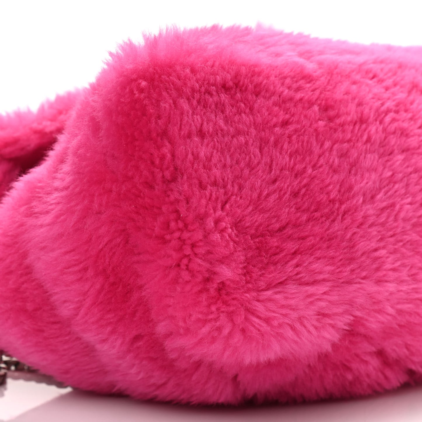 Merino Shearling Lambskin Quilted Small Loulou Puffer Monogram Chain Satchel Fuchsia