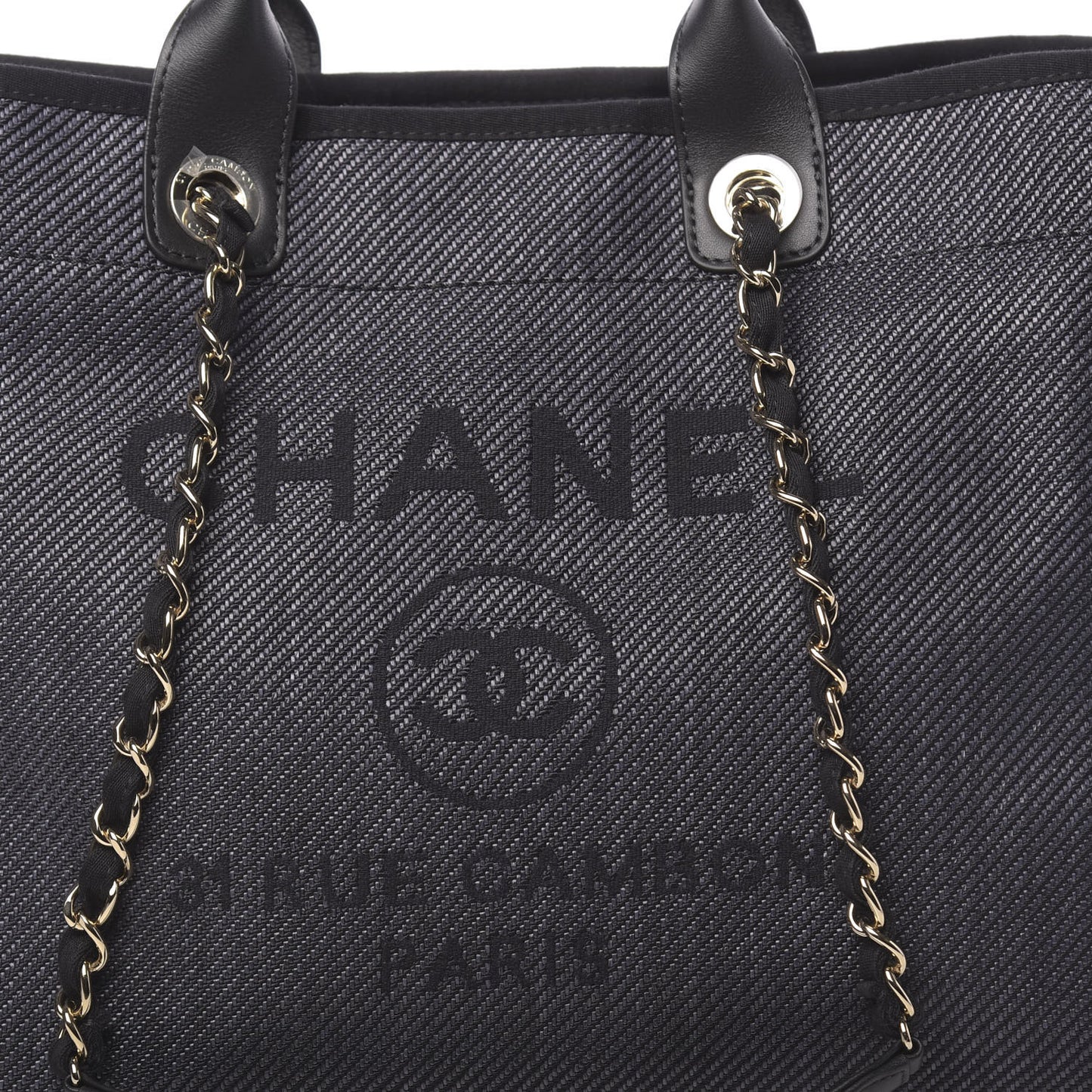 Mixed Fibers Calfskin Medium Deauville Tote Black