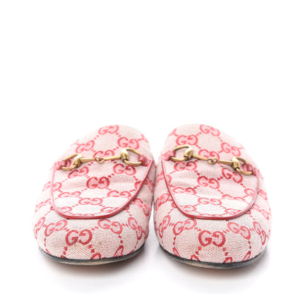 Gucci Canvas GG Monogram Horsebit Womens Princetown Slippers 38 Gardenia Hibiscus Red 2 of 7