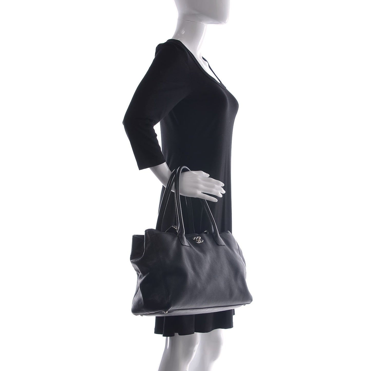Calfskin Cerf Executive Shopper Tote Black
