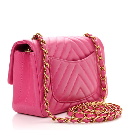 Chanel Lambskin Chevron Quilted Mini Rectangular Flap Dark Pink 3 of 11