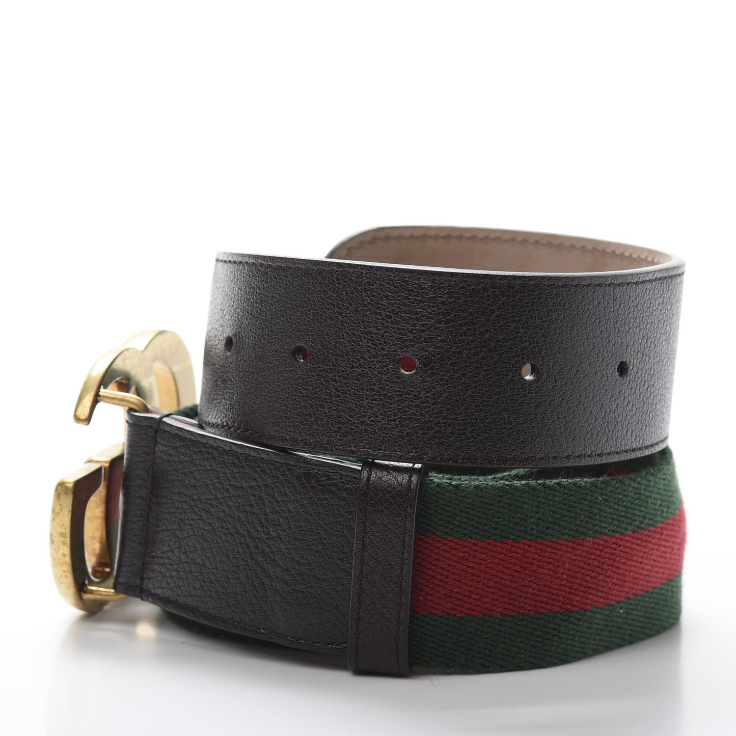 Nylon Textured Calfskin Double G Web 40mm Belt 95 38 Green Red Dark Cocoa